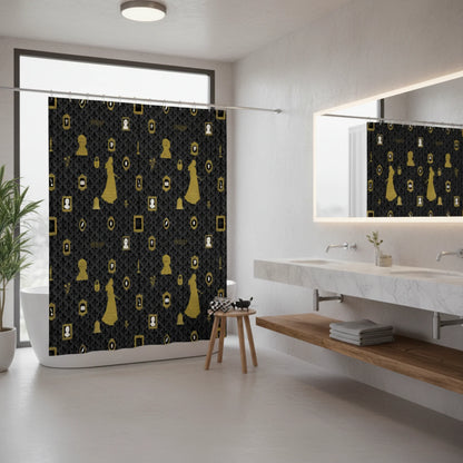 “The Tapestry of Torment" Wuthering Height Series Shower Curtain Set with Gold Fleur-de-Lis