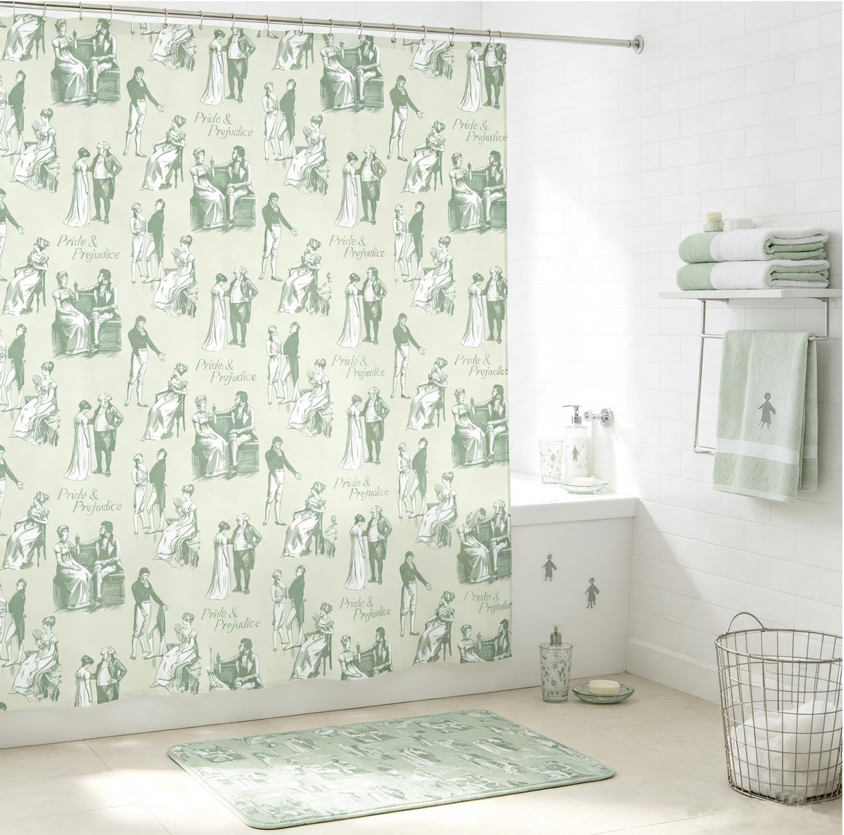 ride & Prejudice Literary Toile Shower Curtain