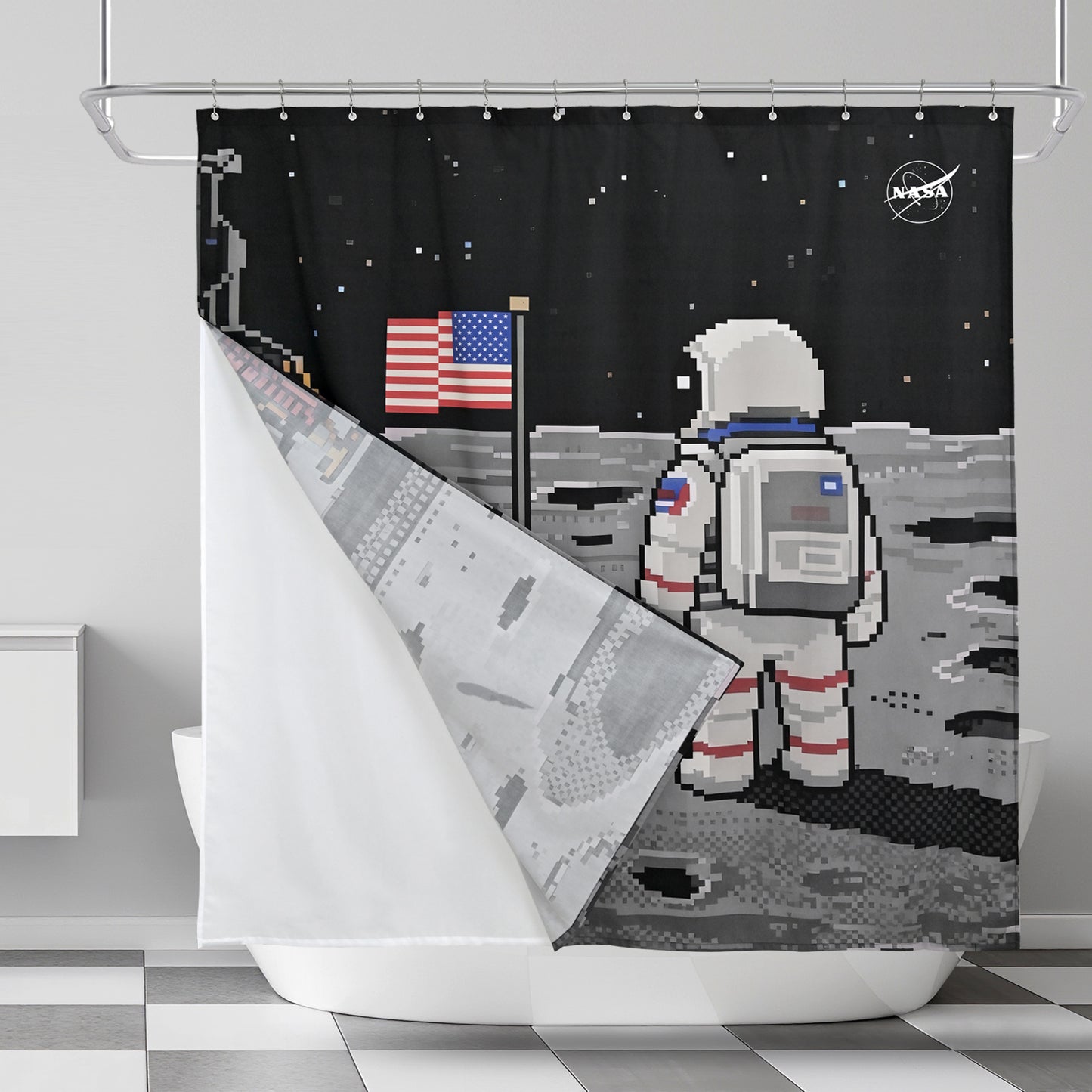 “Eight-Bit Moonwalk" NASA Series Shower Curtain Set