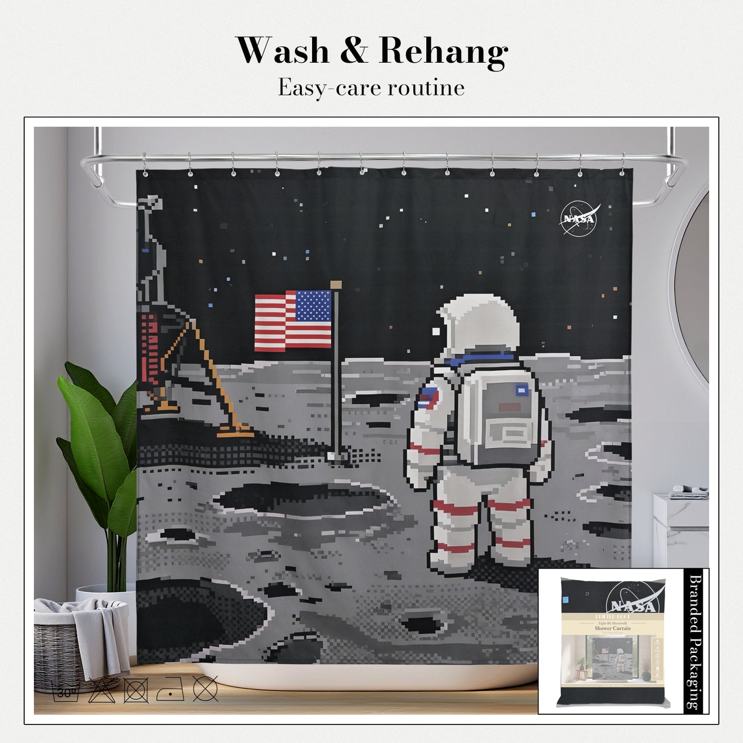 “Eight-Bit Moonwalk" NASA Series Shower Curtain Set