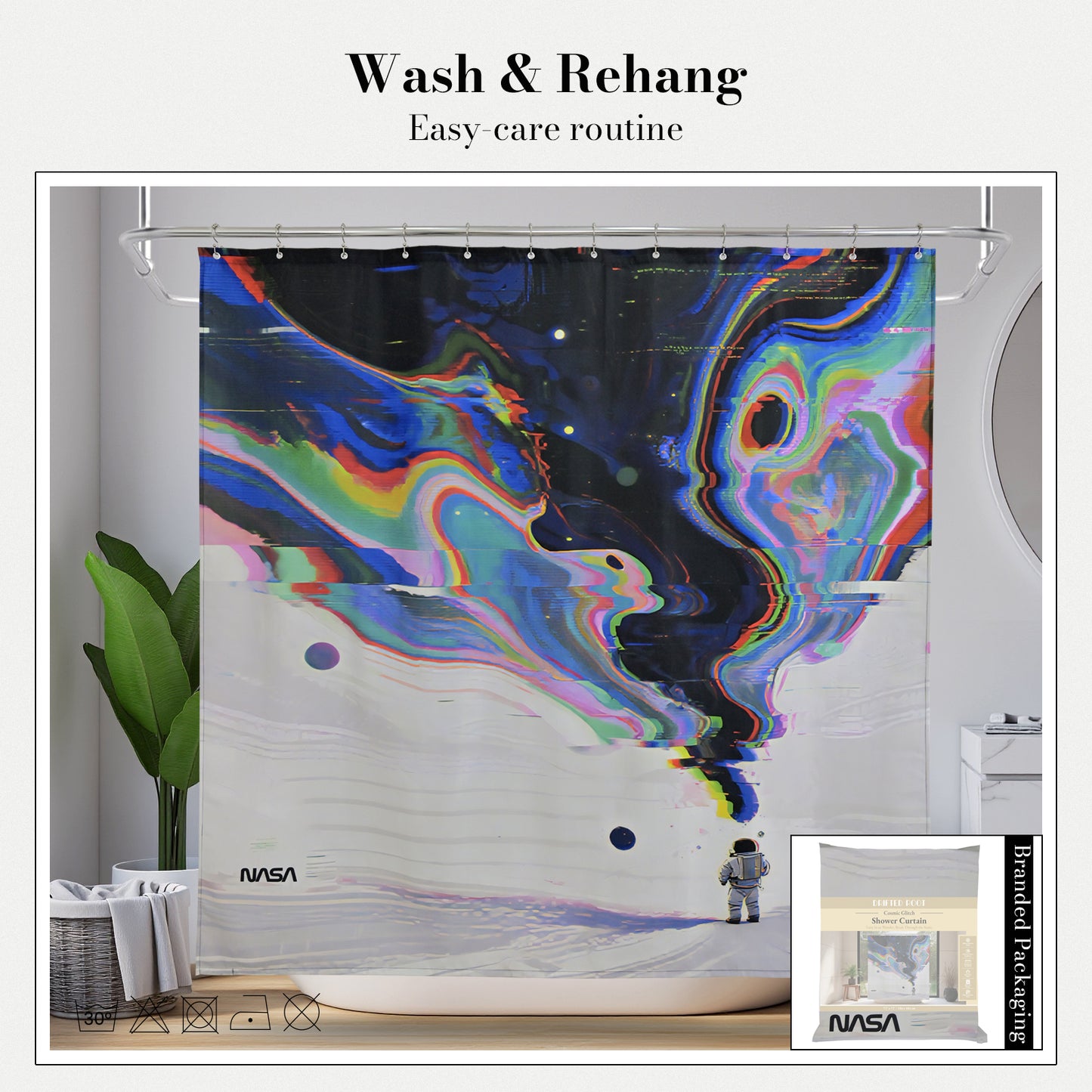 “Cosmic Glitch" NASA Series Shower Curtain Set