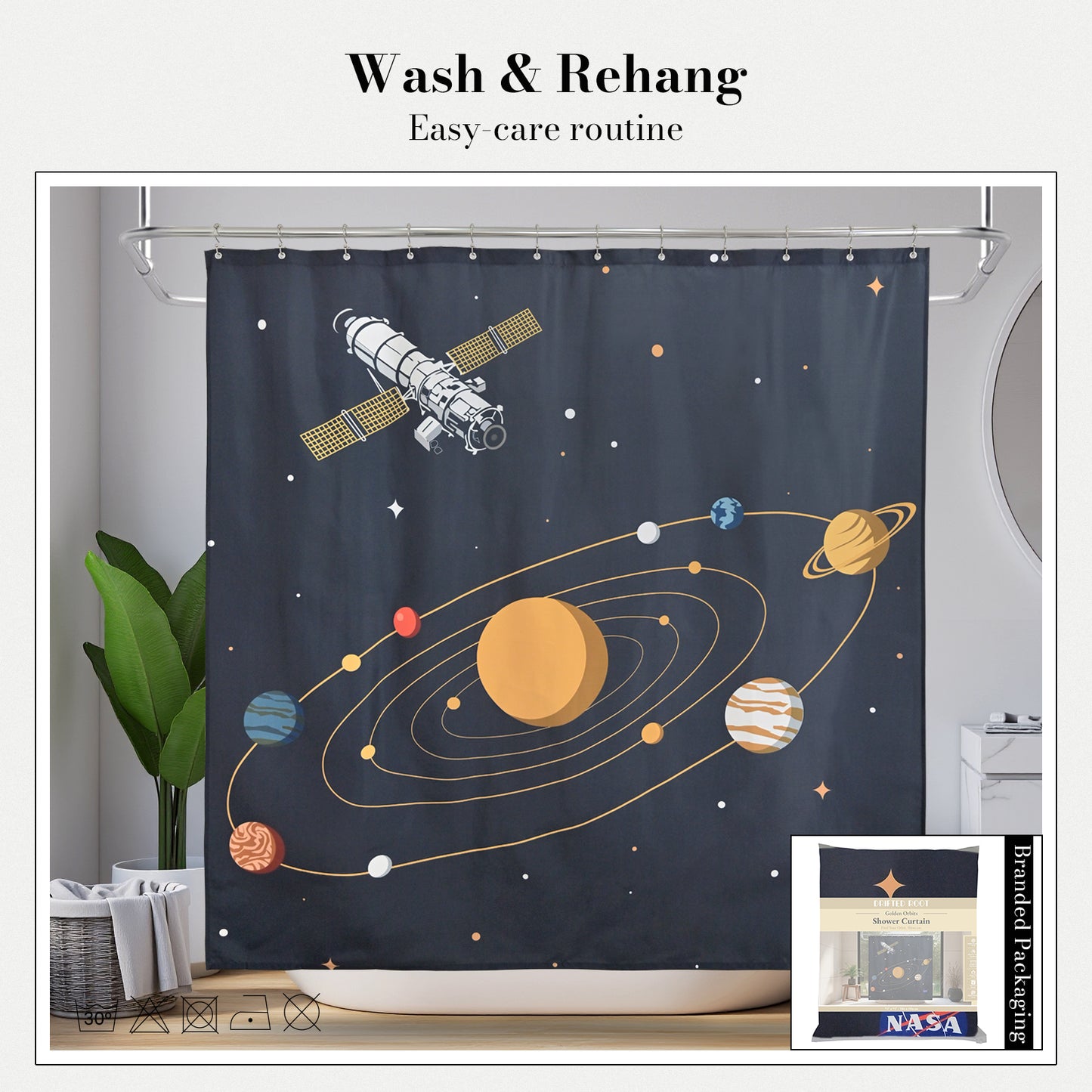 “Golden Orbits" NASA Series Shower Curtain Set