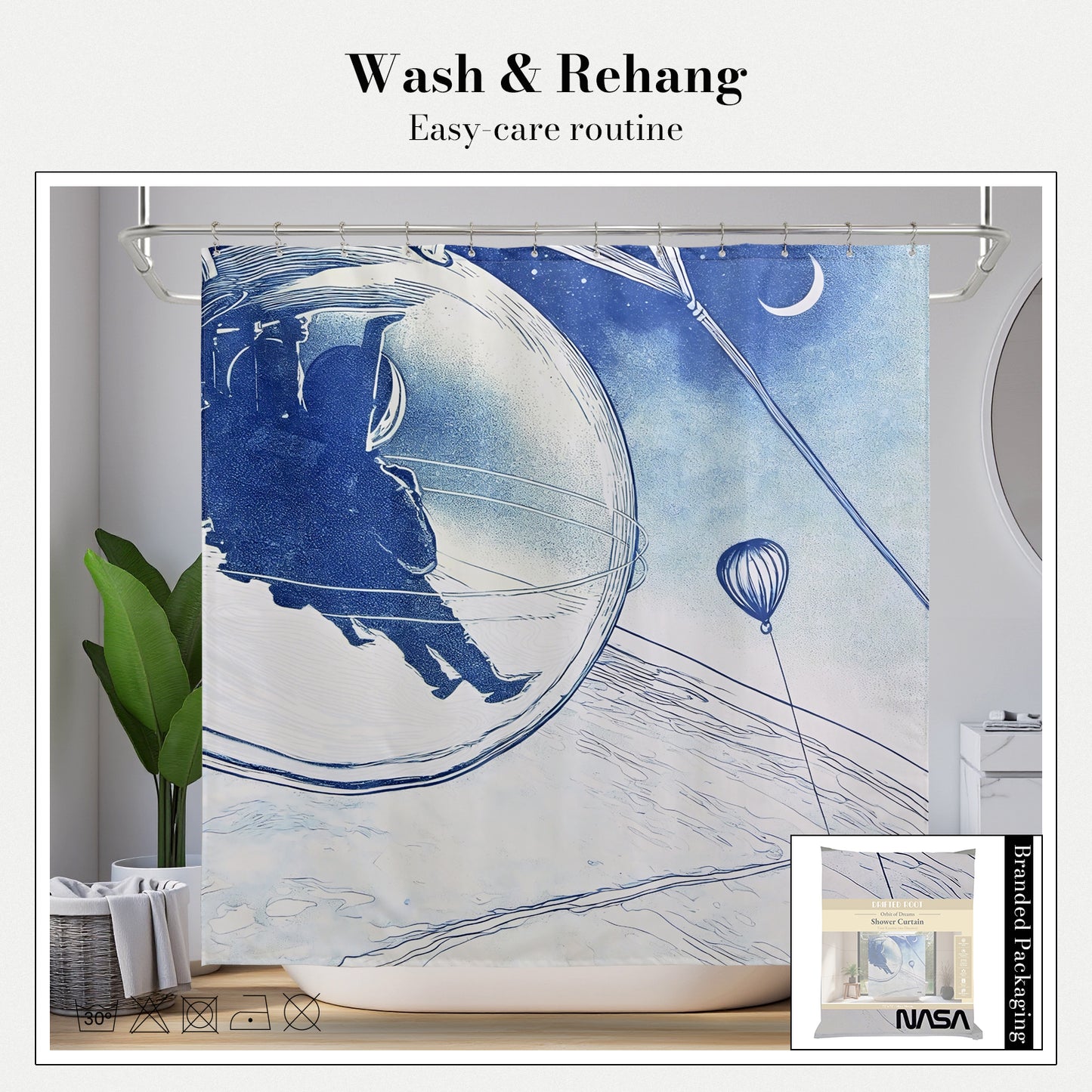 “Orbit of Dreams" NASA Series Shower Curtain Set (Blue)