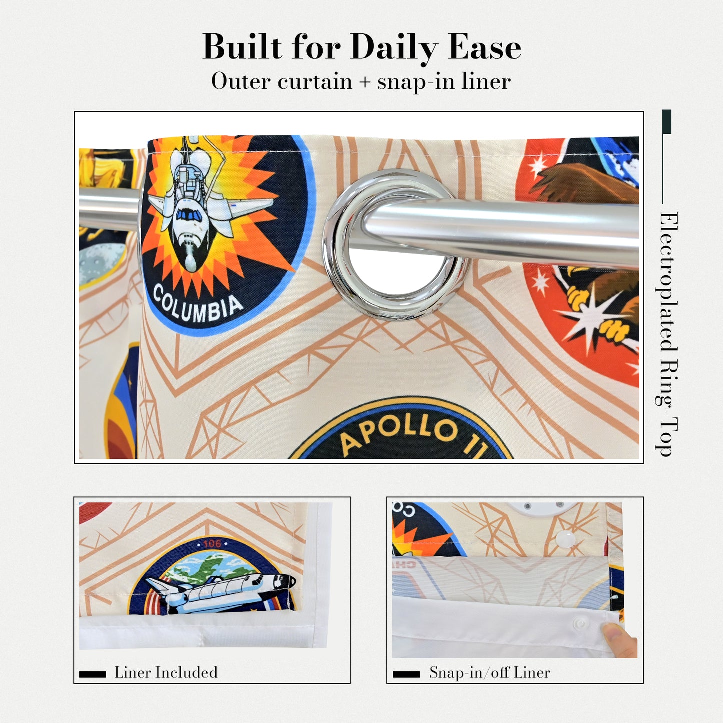 “Mission Patch Mosaic" NASA Series Shower Curtain Set