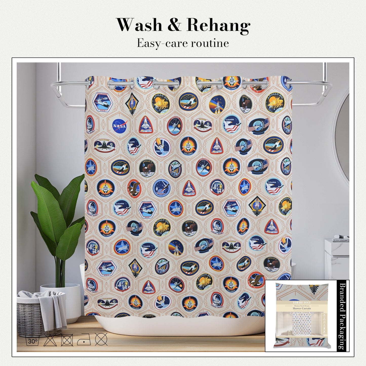 “Mission Patch Mosaic" NASA Series Shower Curtain Set