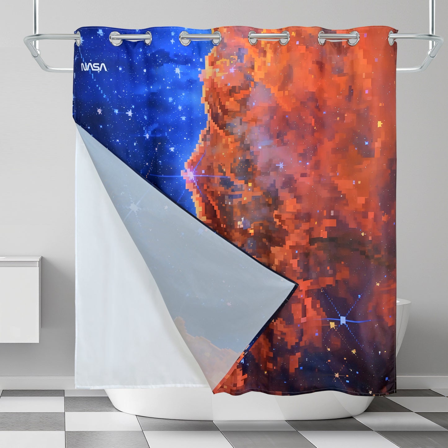 “Cosmic Mosaic" NASA Series Shower Curtain Set (Pixel Style）