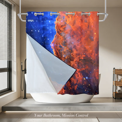 “Cosmic Mosaic" NASA Series Shower Curtain Set (Pixel Style）