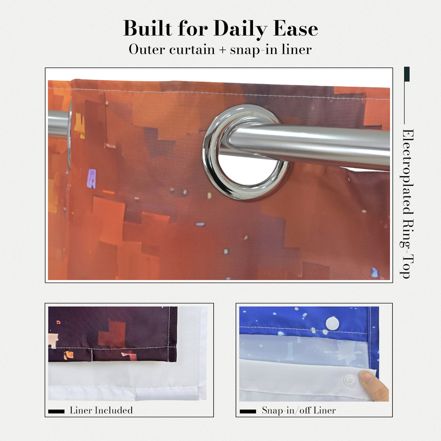 “Cosmic Mosaic" NASA Series Shower Curtain Set (Pixel Style）