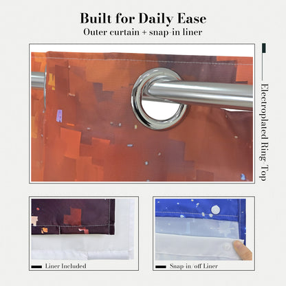 “Cosmic Mosaic" NASA Series Shower Curtain Set (Pixel Style）