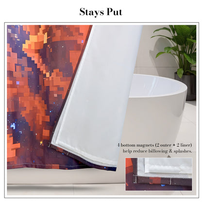 “Cosmic Mosaic" NASA Series Shower Curtain Set (Pixel Style）