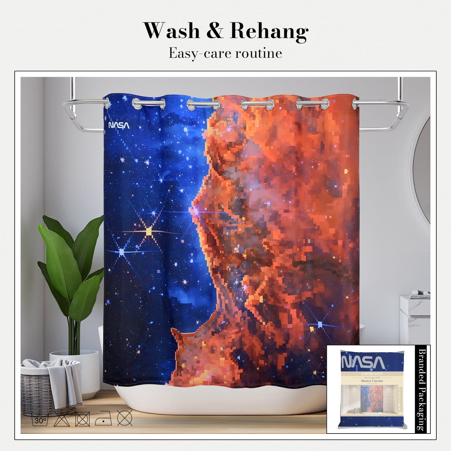 “Cosmic Mosaic" NASA Series Shower Curtain Set (Pixel Style）